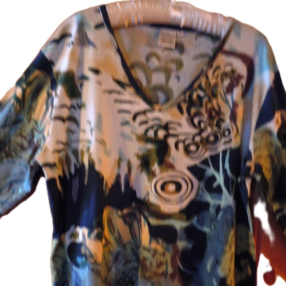 Parsley & Sage Multicolor Abstract V-Neck Shirt, Women's 3/4 Sleeves Size 1X